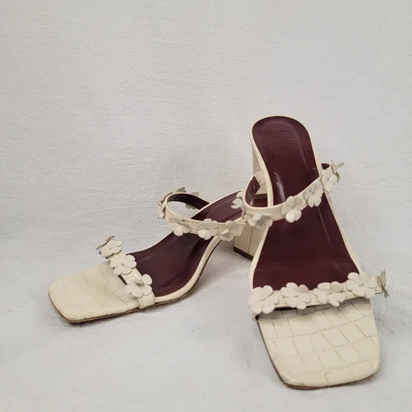 ​STAUD Skylar Cream Croc-Embossed Leather Floral Block Heel Mules - Portugal - Picture 6 of 13